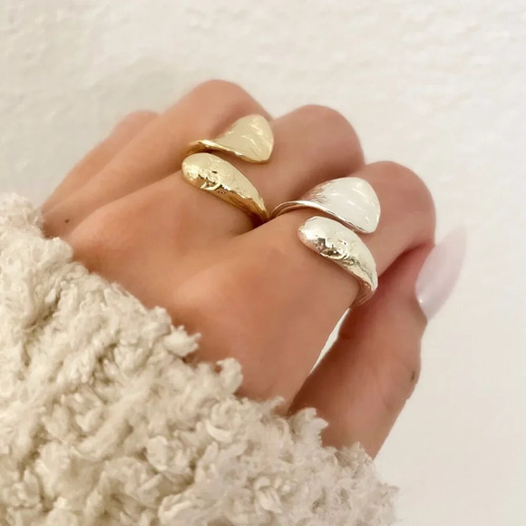 925 Sterling Silver Hammered Ring Chunky Wrap Ring Statement Ring Boho Ring - Picture 6 of 9